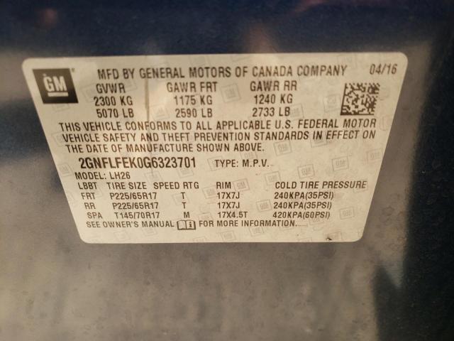 2016 CHEVROLET EQUINOX LT 2GNFLFEK0G6323701