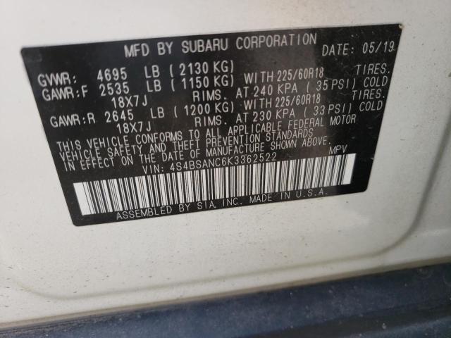 2019 SUBARU OUTBACK 2. 4S4BSANC6K3362522