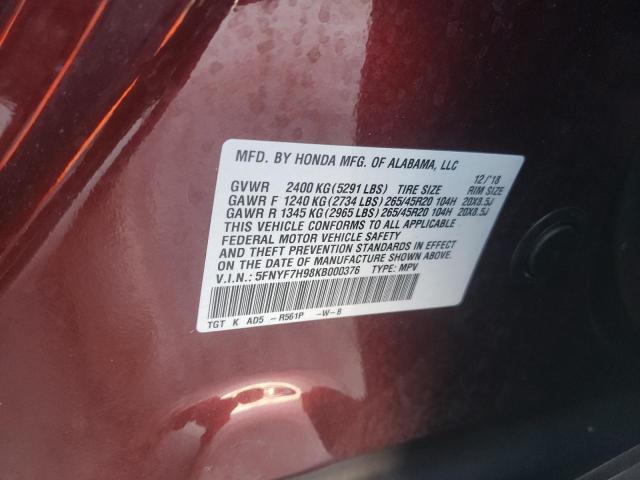 2019 HONDA PASSPORT T 5FNYF7H98KB000376