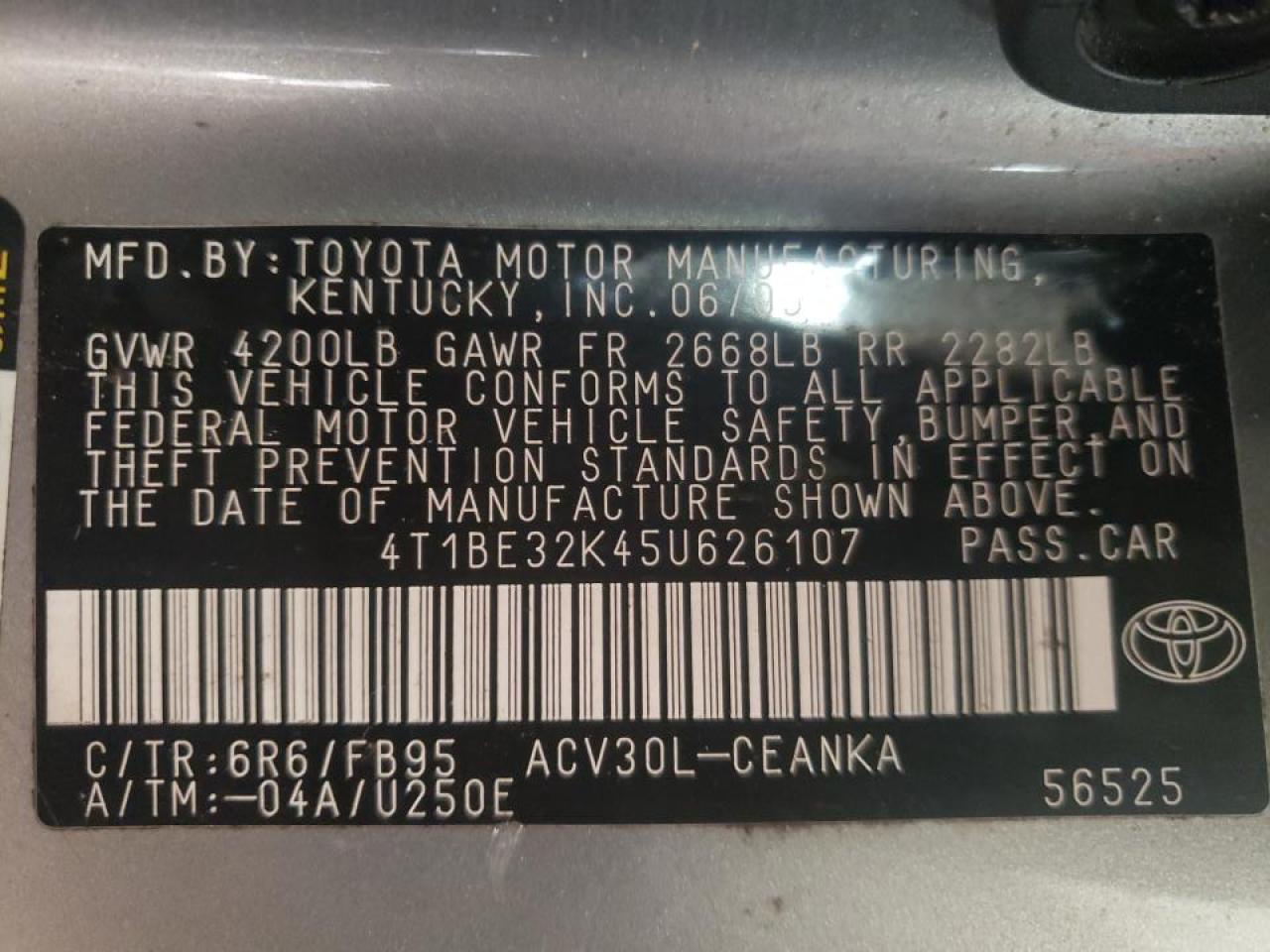 4T1BE32K45U626107 2005 Toyota Camry Le