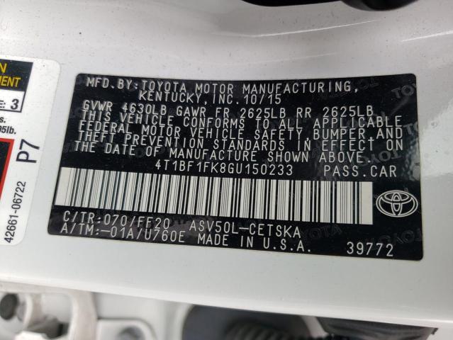 2016 TOYOTA CAMRY LE 4T1BF1FK8GU150233