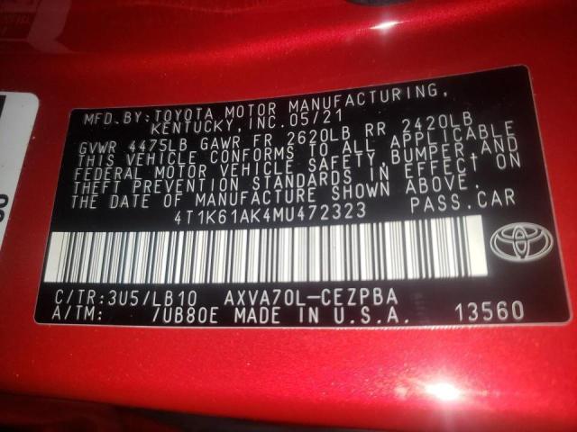 2021 TOYOTA CAMRY XSE 4T1K61AK4MU472323