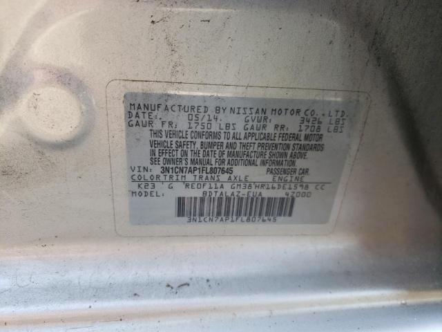 2015 NISSAN VERSA S 3N1CN7AP1FL807645