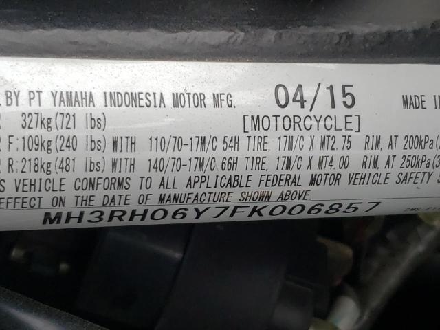 2015 YAMAHA YZFR3 MH3RH06Y7FK006857