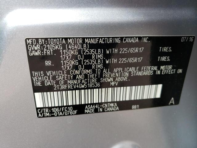 2016 TOYOTA RAV4 XLE 2T3RFREV4GW518536
