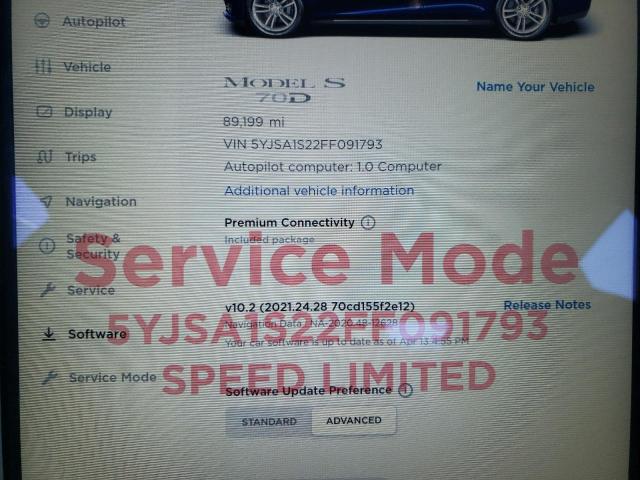 2015 TESLA MODEL S 70 5YJSA1S22FF091793