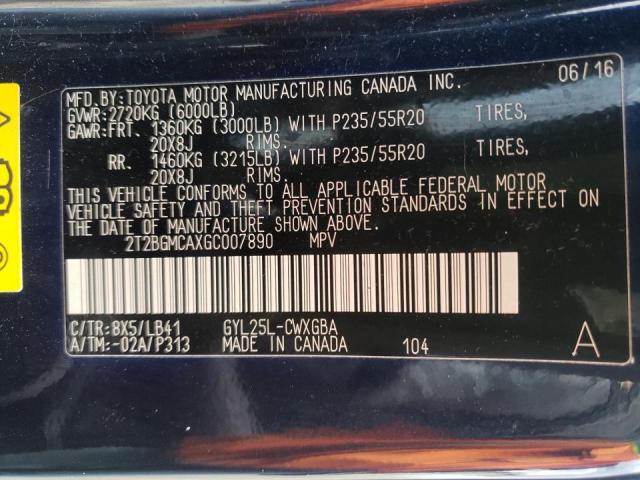 2016 LEXUS RX 450H BA 2T2BGMCAXGC007890