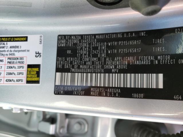 2022 TOYOTA COROLLA CR 7MUBAABG0NV010916