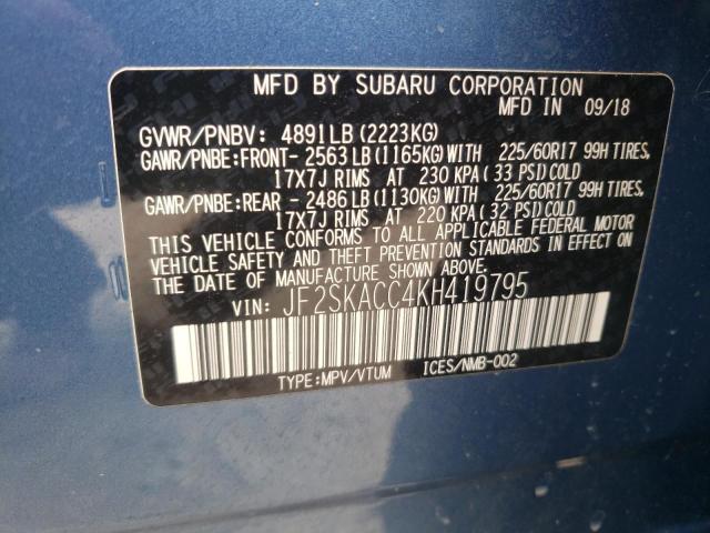 2019 SUBARU FORESTER JF2SKACC4KH419795