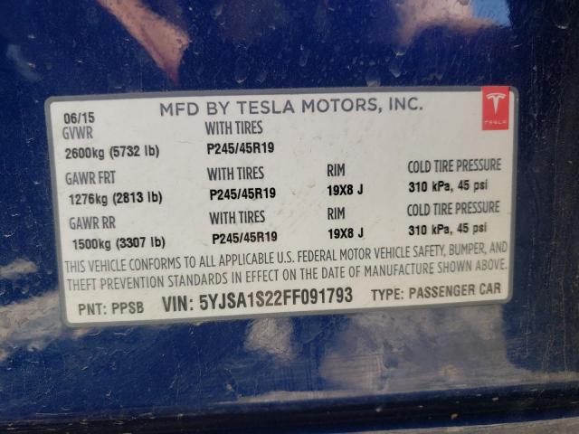 2015 TESLA MODEL S 70 5YJSA1S22FF091793