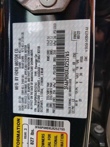 2020 FORD FUSION SE 3FA6P0HDXLR252765