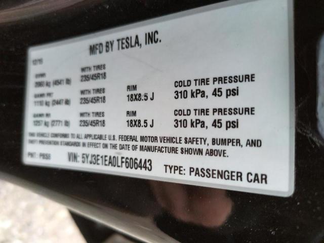 2020 TESLA MODEL 3 5YJ3E1EA0LF606443