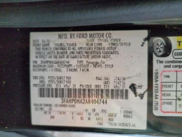 3FAHP0HA2AR404744 Ford Fusion Se 2010. Фото: 9