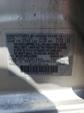 2018 NISSAN VERSA S/S 3N1CN7AP0JL833291