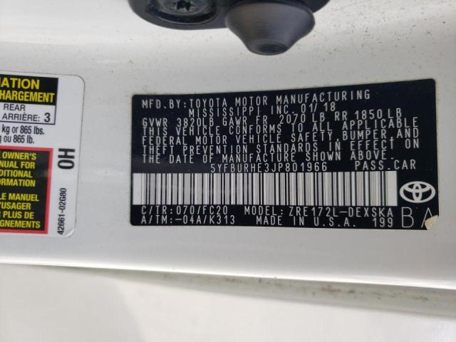 2018 TOYOTA COROLLA 5YFBURHE3JP801966