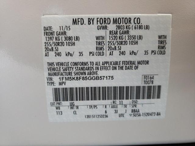 2016 FORD EXPLORER L 1FM5K8F85GGB57175