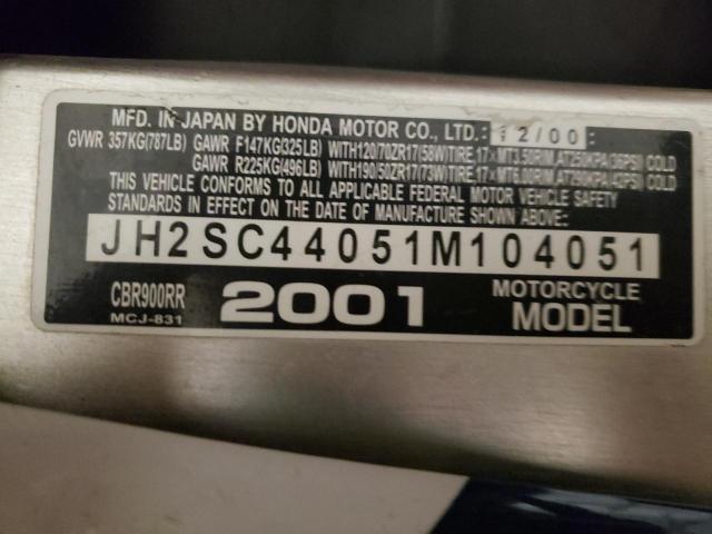 2001 HONDA CBR900 RR JH2SC44051M104051