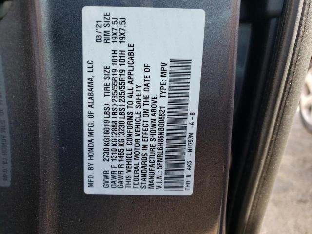 2022 HONDA ODYSSEY TO - 5FNRL6H86NB008821