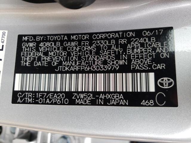 2017 TOYOTA PRIUS HYBI JTDKARFP6H3033979