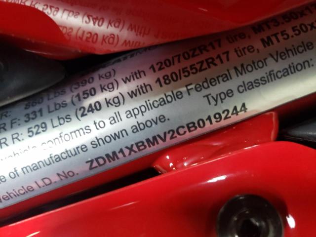 2012 DUCATI SUPERBIKE ZDM1XBMV2CB019244