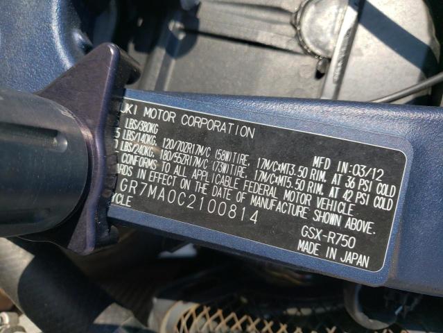 2012 SUZUKI GSX750 JS1GR7MA0C2100814