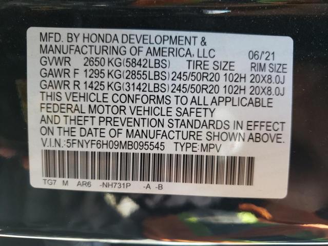 2021 HONDA PILOT ELIT 5FNYF6H09MB095545