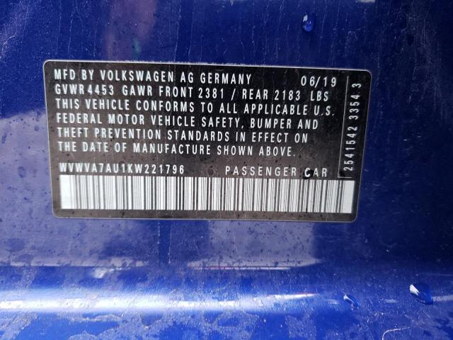 2019 VOLKSWAGEN GOLF R WVWVA7AU1KW221796