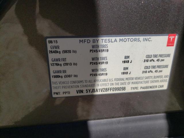 2015 TESLA MODEL S 90 5YJSA1V28FF099098