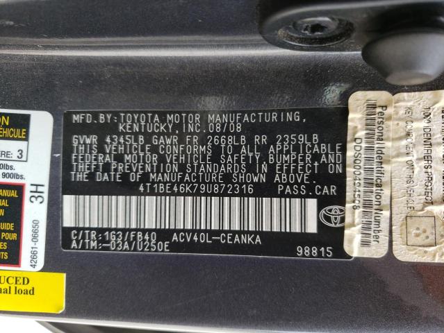 4T1BE46K79U872316 Toyota Camry Base 2009. Фото: 9