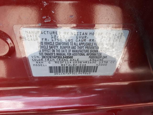 2016 NISSAN VERSA S 3N1CN7AP3GL849560