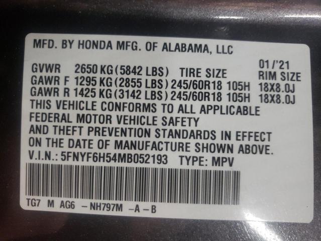 2021 HONDA 1200CC 5FNYF6H54MB052193