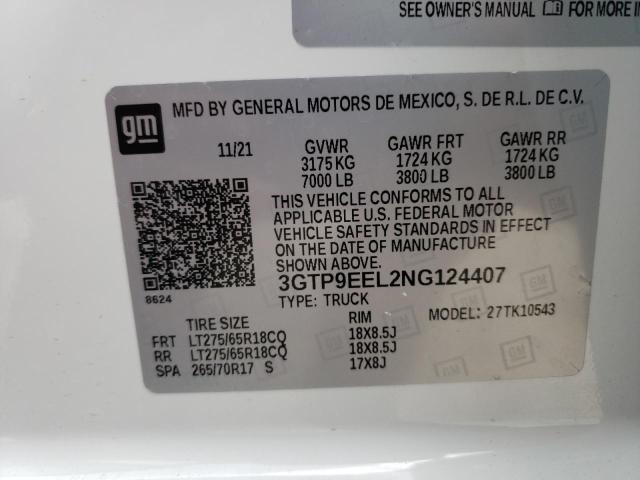 2022 GMC K1500 4X4 3GTP9EEL2NG124407