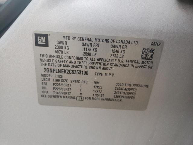 2GNFLNEK2C6353190 Chevrolet Equinox Lt 2012. Фото: 9