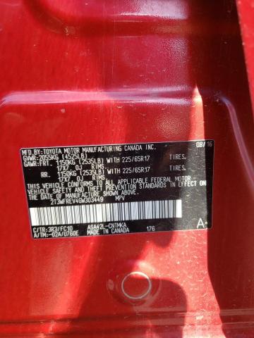 2016 TOYOTA RAV4 XLE 2T3WFREV4GW303449