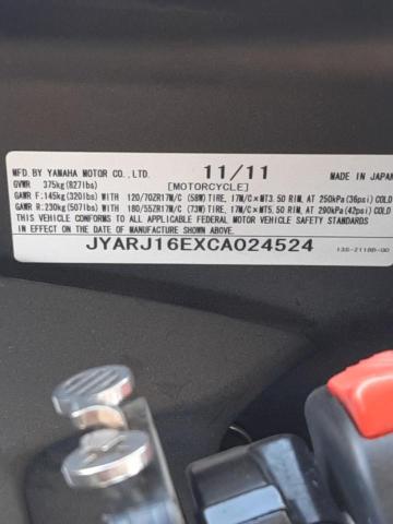 2012 YAMAHA YZFR6 JYARJ16EXCA024524