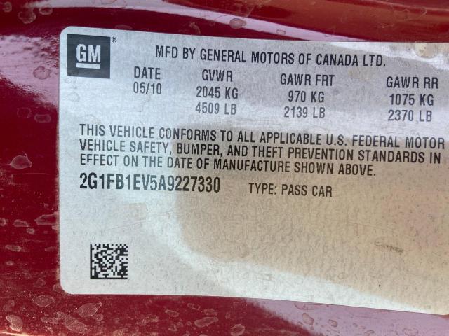 2G1FB1EV5A9227330 Chevrolet Camaro Lt 2010. Фото: 9