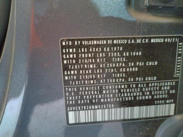 2022 VOLKSWAGEN TAOS S 3VVCX7B20NM025759