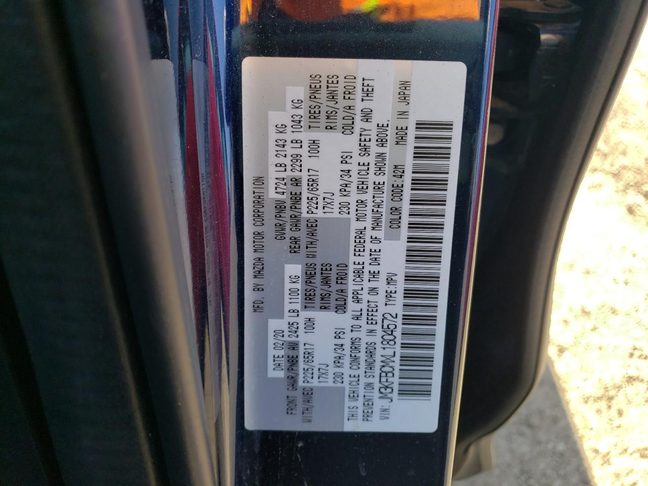 2020 Mazda Cx-5 Touring VIN: JM3KFBCMXL1804572 Lot: 43045742