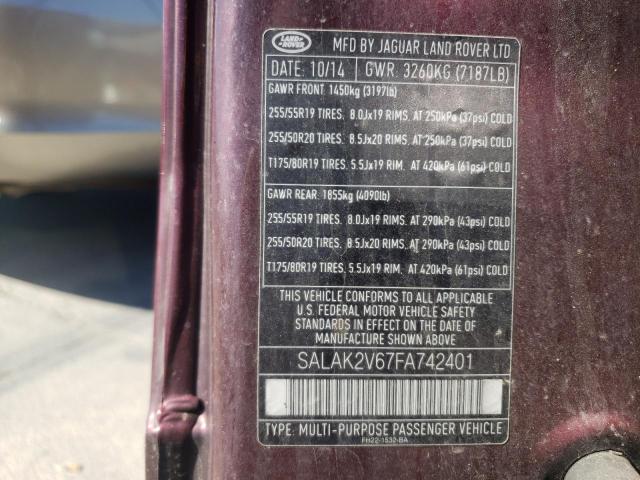 2015 LAND ROVER LR4 HSE LU SALAK2V67FA742401