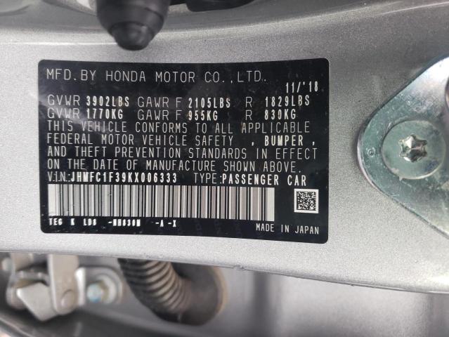 JHMFC1F39KX006333 Honda Civic Ex 2019. Фото: 9