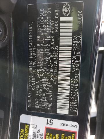 4T1B11HK7JU502639 Toyota Camry L 2018. Фото: 9