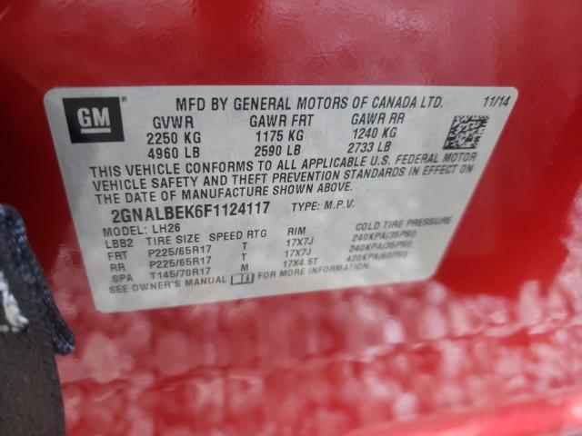 2015 CHEVROLET EQUINOX LT 2GNALBEK6F1124117