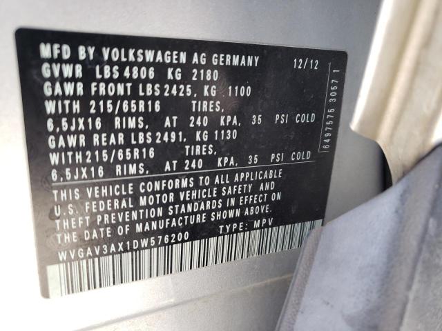 WVGAV3AX1DW576200 Volkswagen Tiguan S 2013. Фото: 9