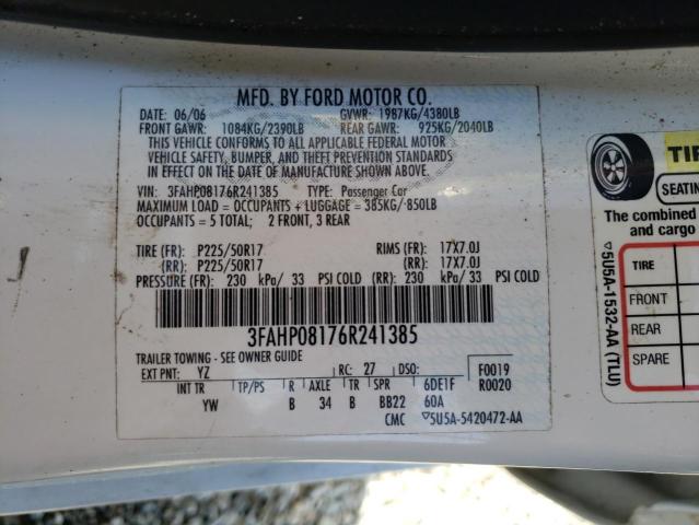 3FAHP08176R241385 Ford Fusion Sel 2006. Фото: 9