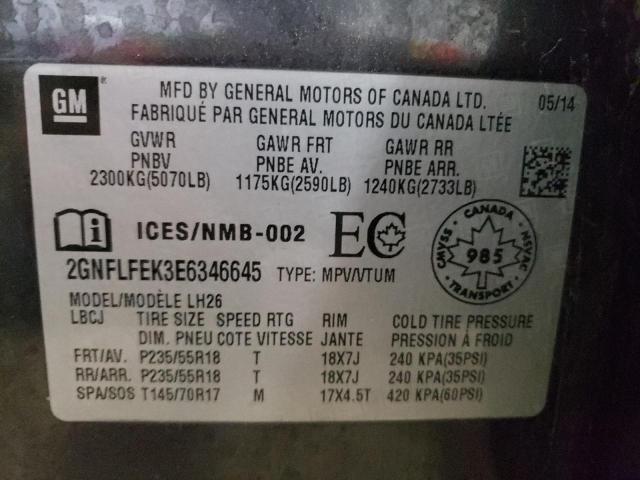 2GNFLFEK3E6346645 Chevrolet Equinox Lt 2014. Фото: 9