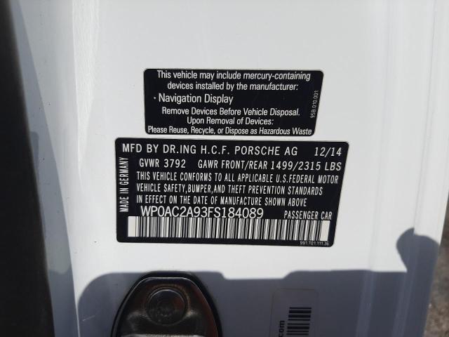 2015 PORSCHE 911 GT3 WP0AC2A93FS184089