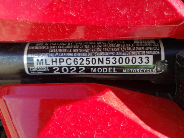 2022 HONDA CBR500RA MLHPC6250N5300033