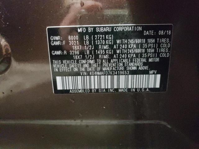 2019 SUBARU ASCENT PRE 4S4WMAFD7K3419653