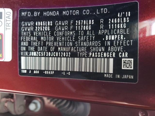 2018 HONDA CLARITY TO JHMZC5F30JC012032