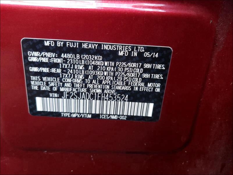 2015 SUBARU FORESTER 2 JF2SJADC1FH453524